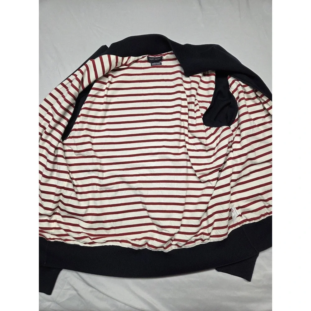 NWOT Saint James Depuis 1889 Full-Zip Wool Sweater Navy Sailor Stripe 46/XL